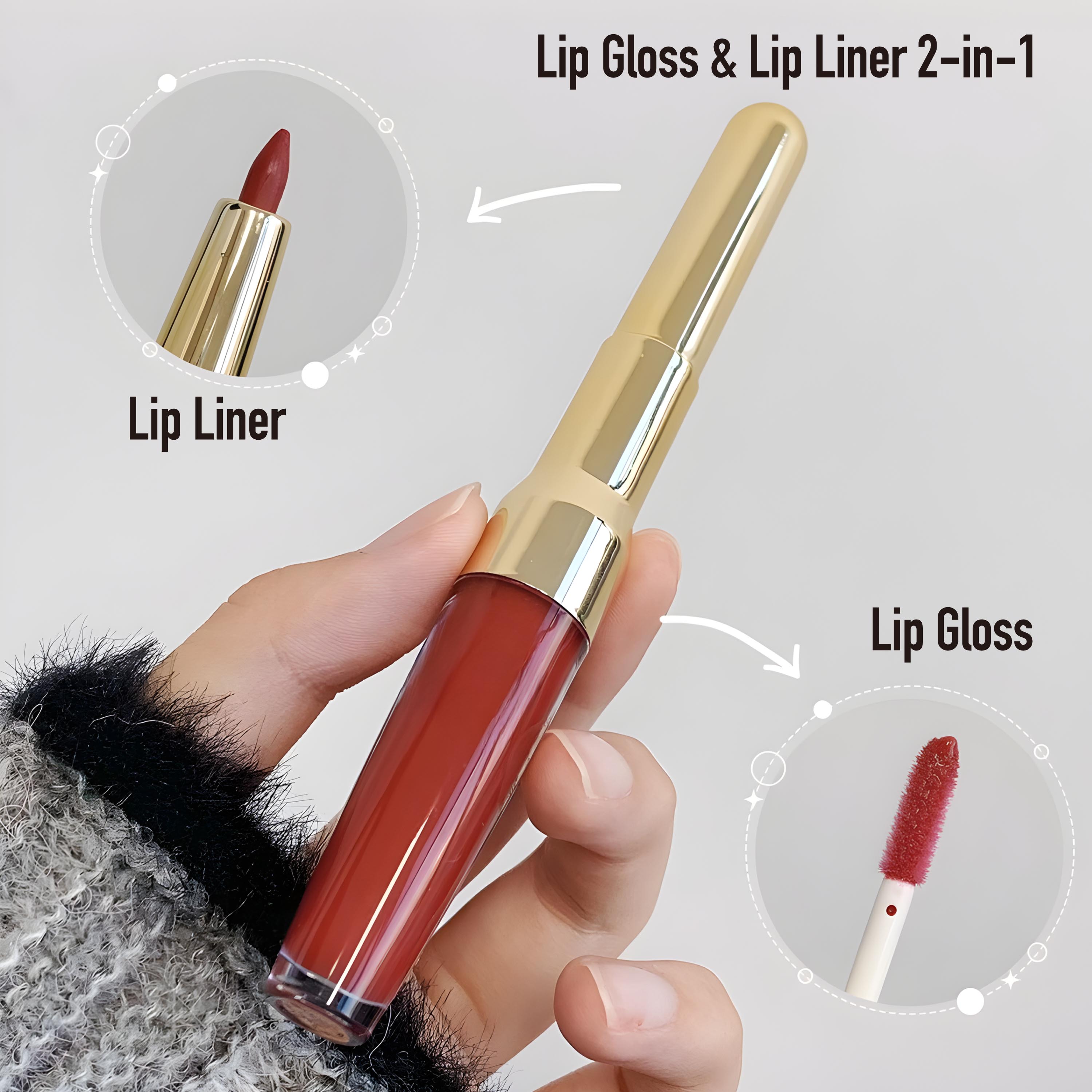 2 In1 Double-Ended Mirror Moisturizing and Whitening Lipstick Create Q-Bounce, Moist and Plump Lips; Multi Function Fiber-Carved Essence Nude Lipgloss&Lipliner 
