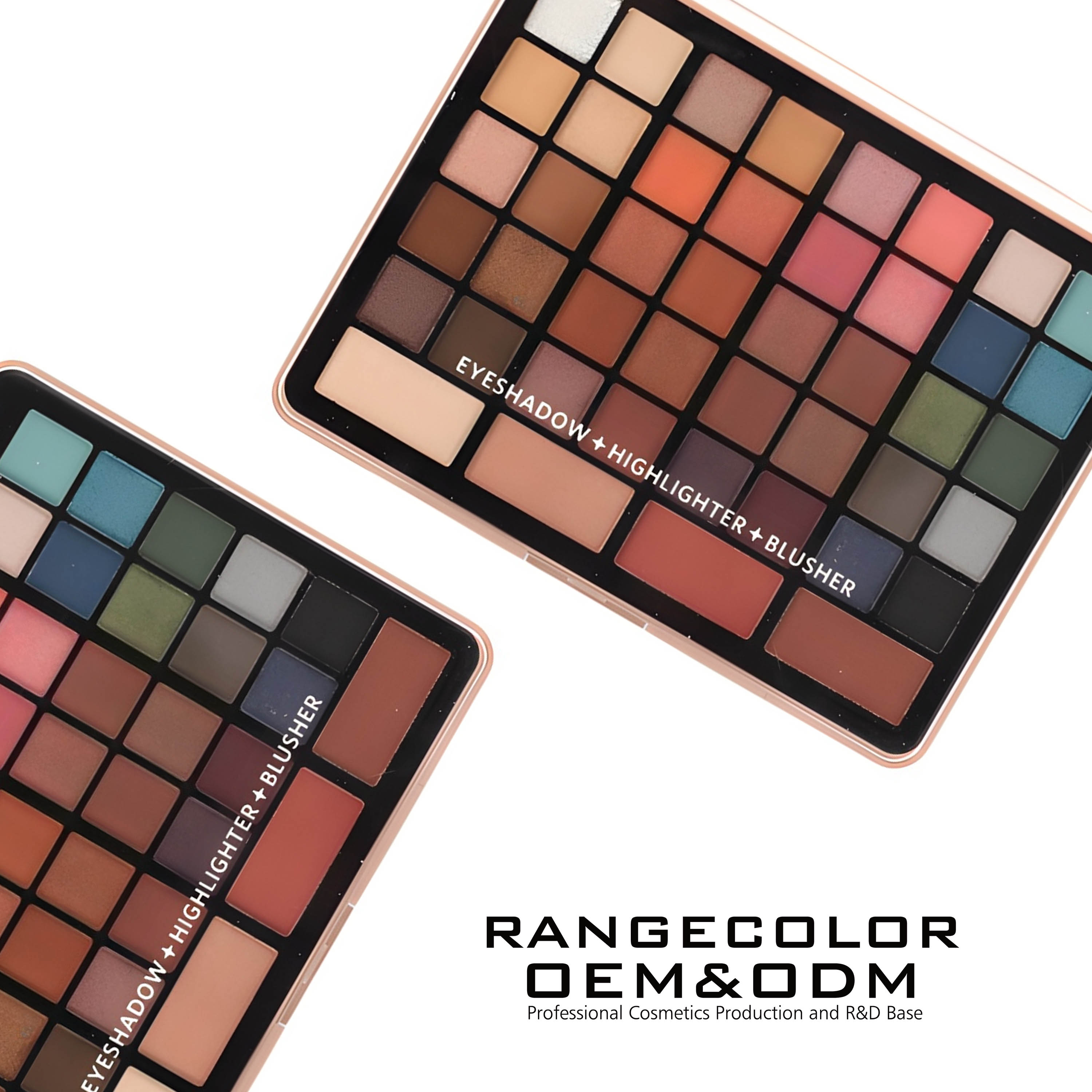 Factory 44 Color High Pigmented Hydrating and Moisturizing Eyeshadow Palette; OEM Delicate Texture Waterproof and Sweatproof Blendable Eyeshadow Palette