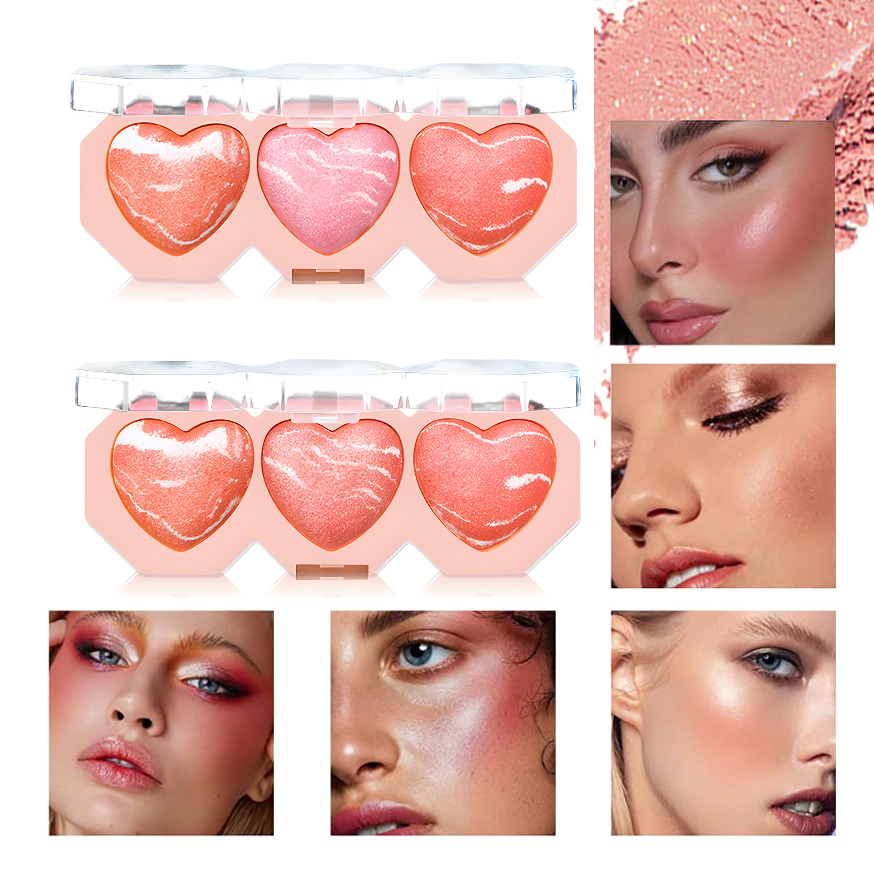 Natural Three-Dimensional Radiant Flawless Smooth and Extendable Baked Shimmer Powder Triple Peach Blusher