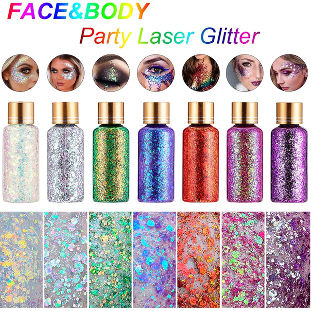 Body Glitter,Mardi Gras Face Glitter Singer Concerts Festival Rave Accessories,Mermaid Sequins Glitter Face Paint,Chunky Hair Sparkling Halloween Glitter Gel for Women