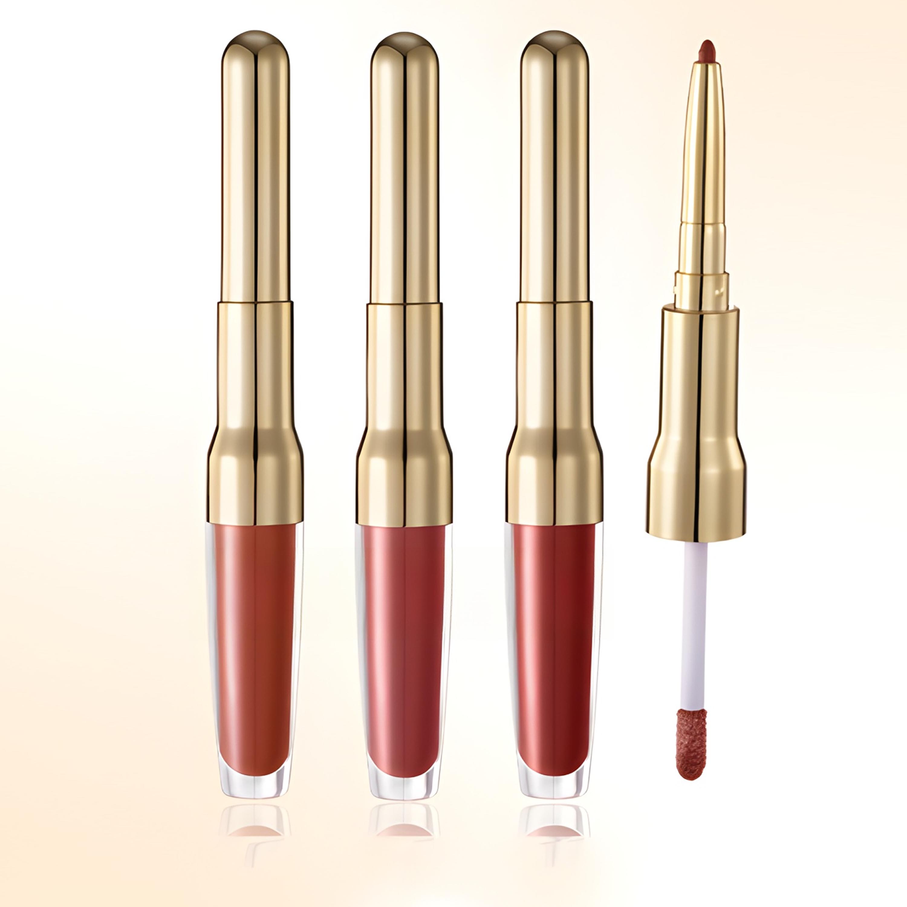 2 In1 Double-Ended Mirror Moisturizing and Whitening Lipstick Create Q-Bounce, Moist and Plump Lips; Multi Function Fiber-Carved Essence Nude Lipgloss&Lipliner 