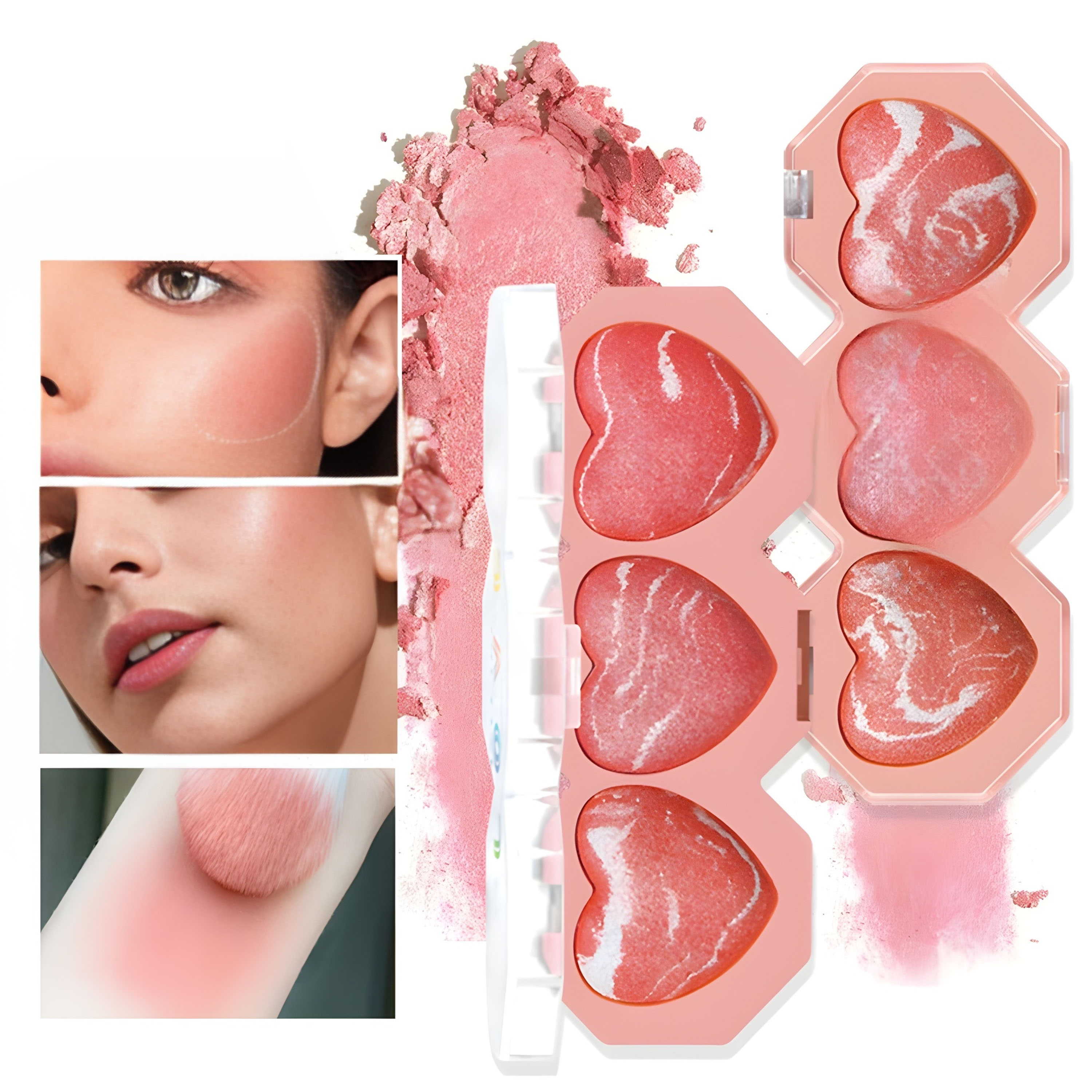 Natural Three-Dimensional Radiant Flawless Smooth and Extendable Baked Shimmer Powder Triple Peach Blusher