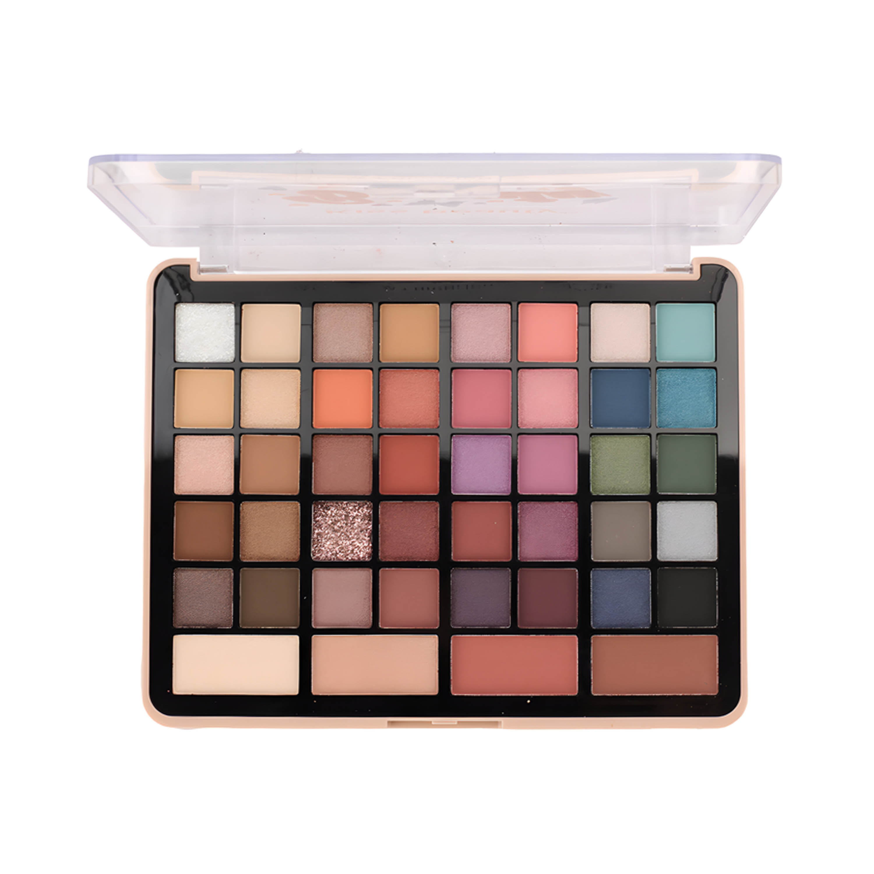 Factory 44 Color High Pigmented Hydrating and Moisturizing Eyeshadow Palette; OEM Delicate Texture Waterproof and Sweatproof Blendable Eyeshadow Palette