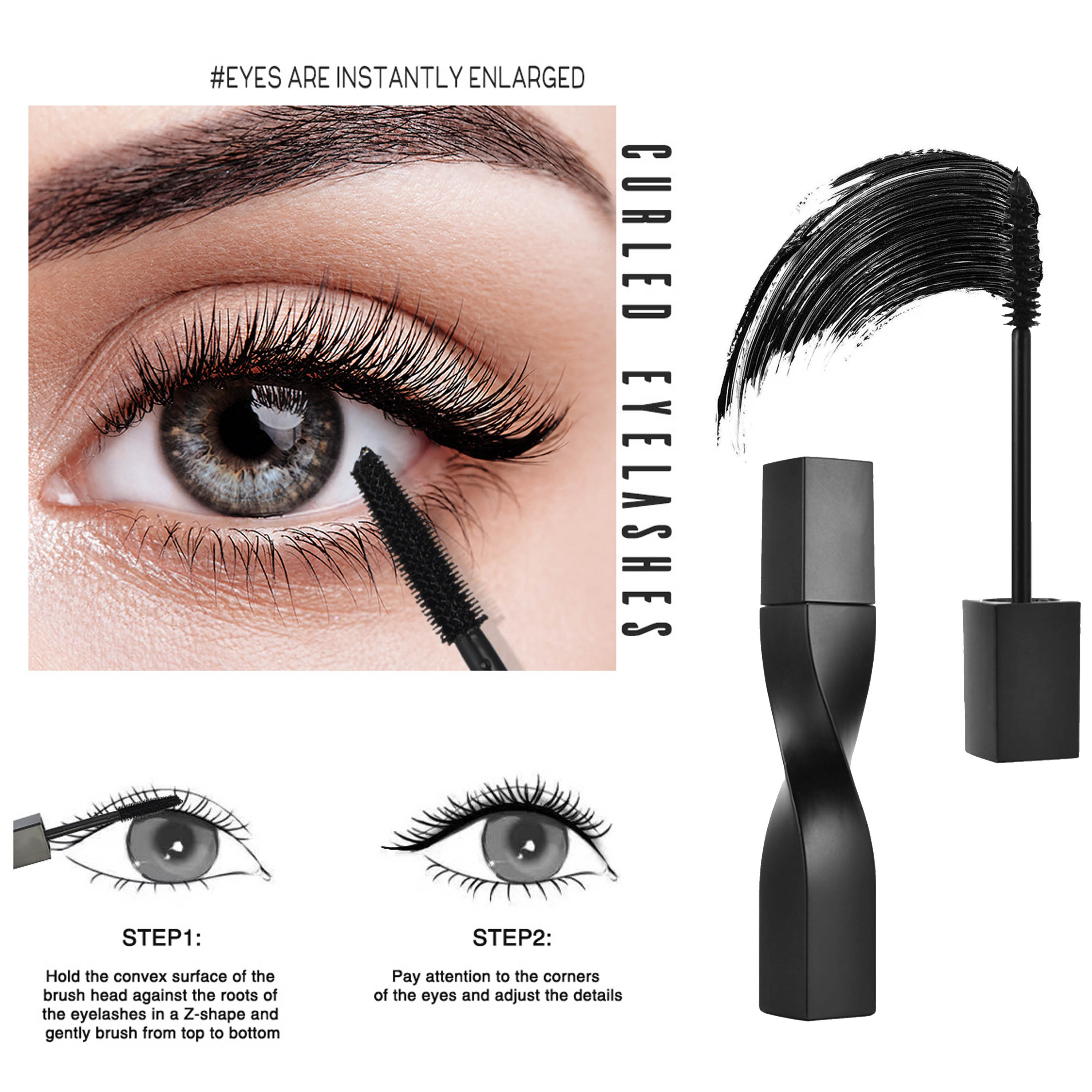 Natural Dense And Distinct Waterproof And Sweatproof Longe Volume And Curling Mascara with Exquisite Brush Head