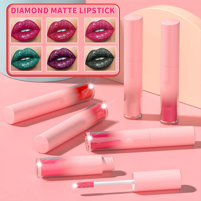 Diamond Glitter Liquid Lip Gloss , Long Lasting & Non-Stick Cup Metallic Shimmer Matte Full Colour Tinted Lipstick Lip Gloss, Highly Pigmented Shinning Lipstick