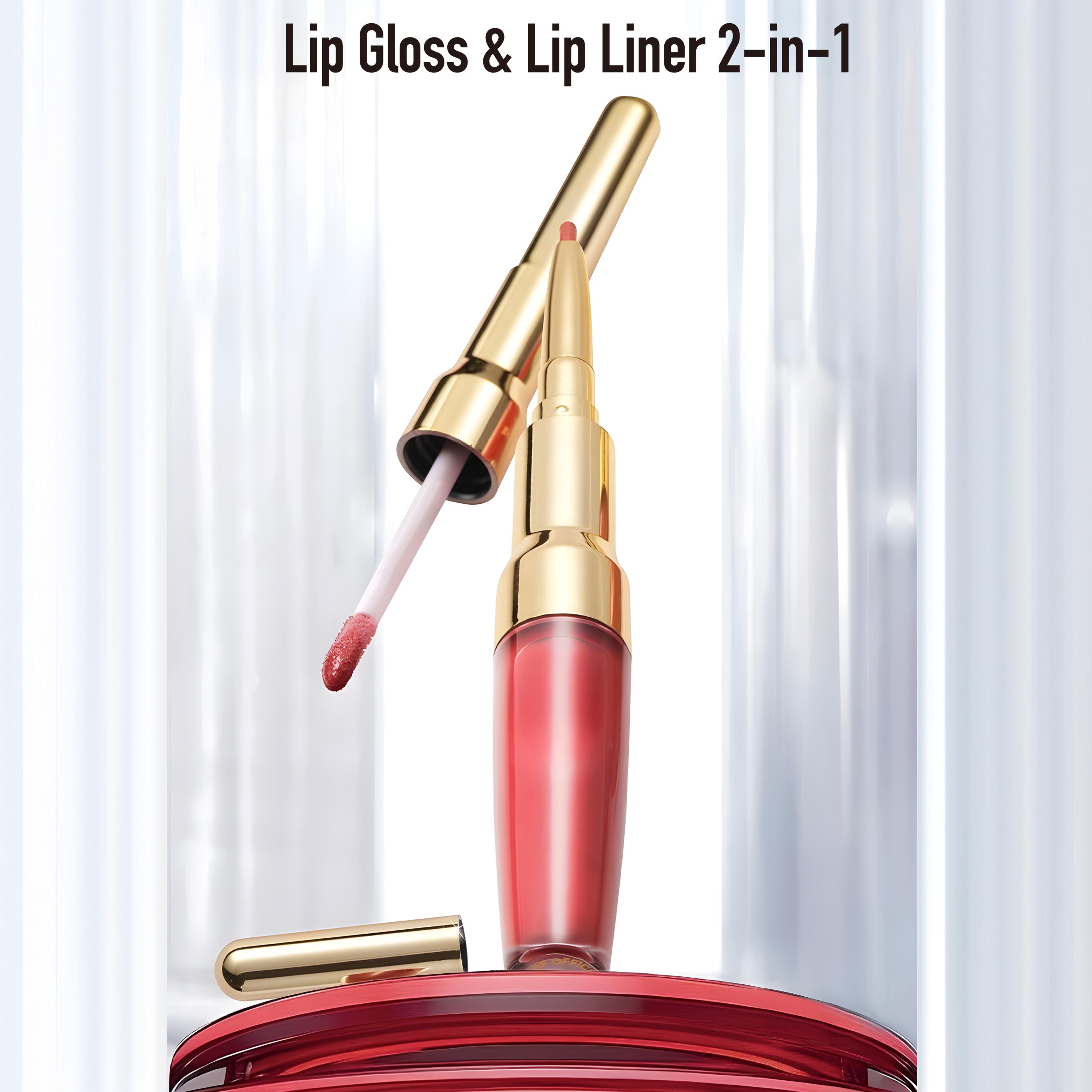 2 In1 Double-Ended Mirror Moisturizing and Whitening Lipstick Create Q-Bounce, Moist and Plump Lips; Multi Function Fiber-Carved Essence Nude Lipgloss&Lipliner 