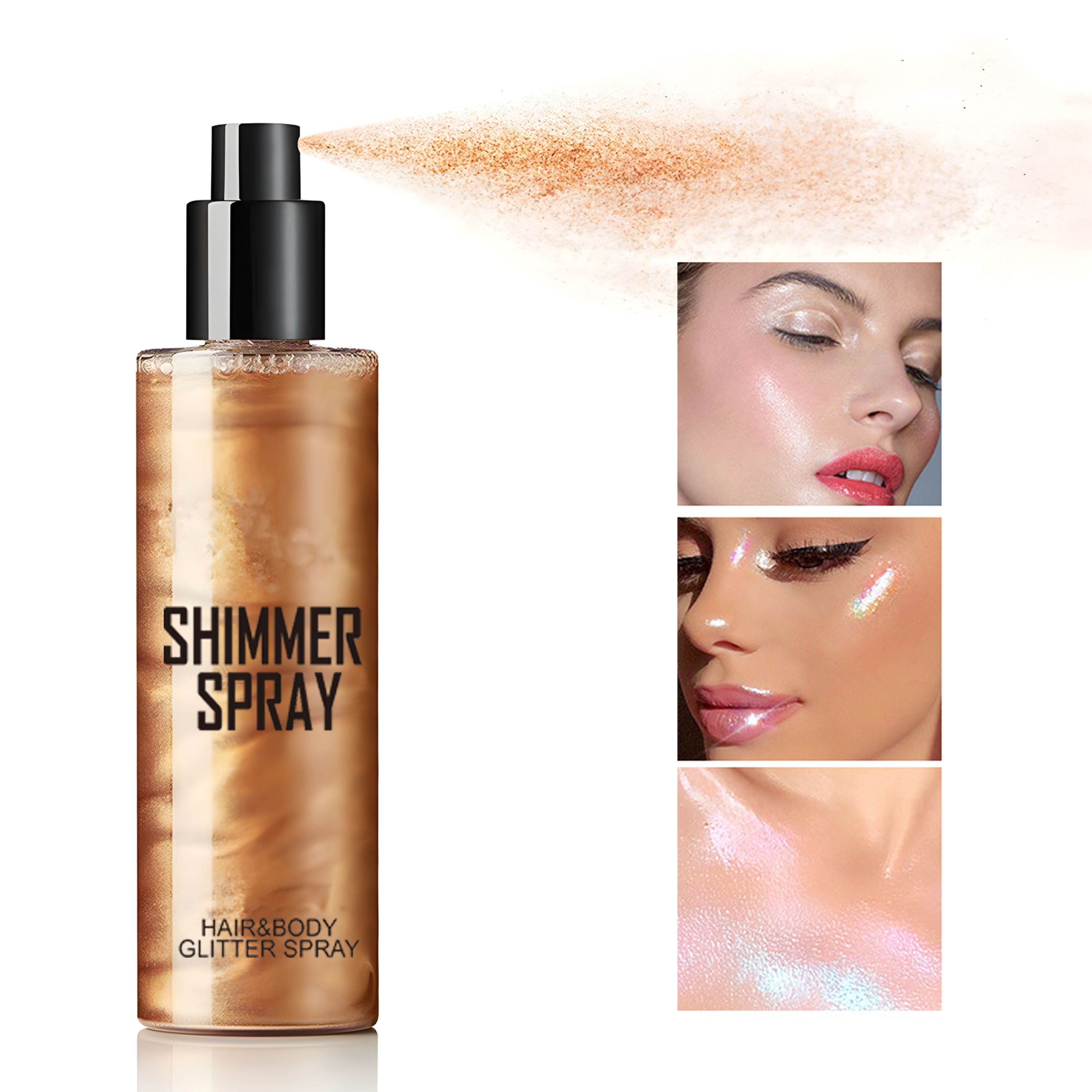 Brightening & 3D Contouring Hair and Body Glitter Shimmer Liquid Highlight Setting Spray Quicksand Moisturizing Primer