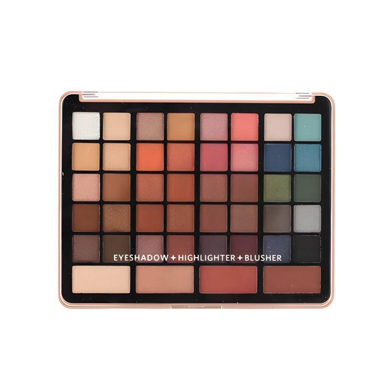 Factory 44 Color High Pigmented Hydrating and Moisturizing Eyeshadow Palette; OEM Delicate Texture Waterproof and Sweatproof Blendable Eyeshadow Palette