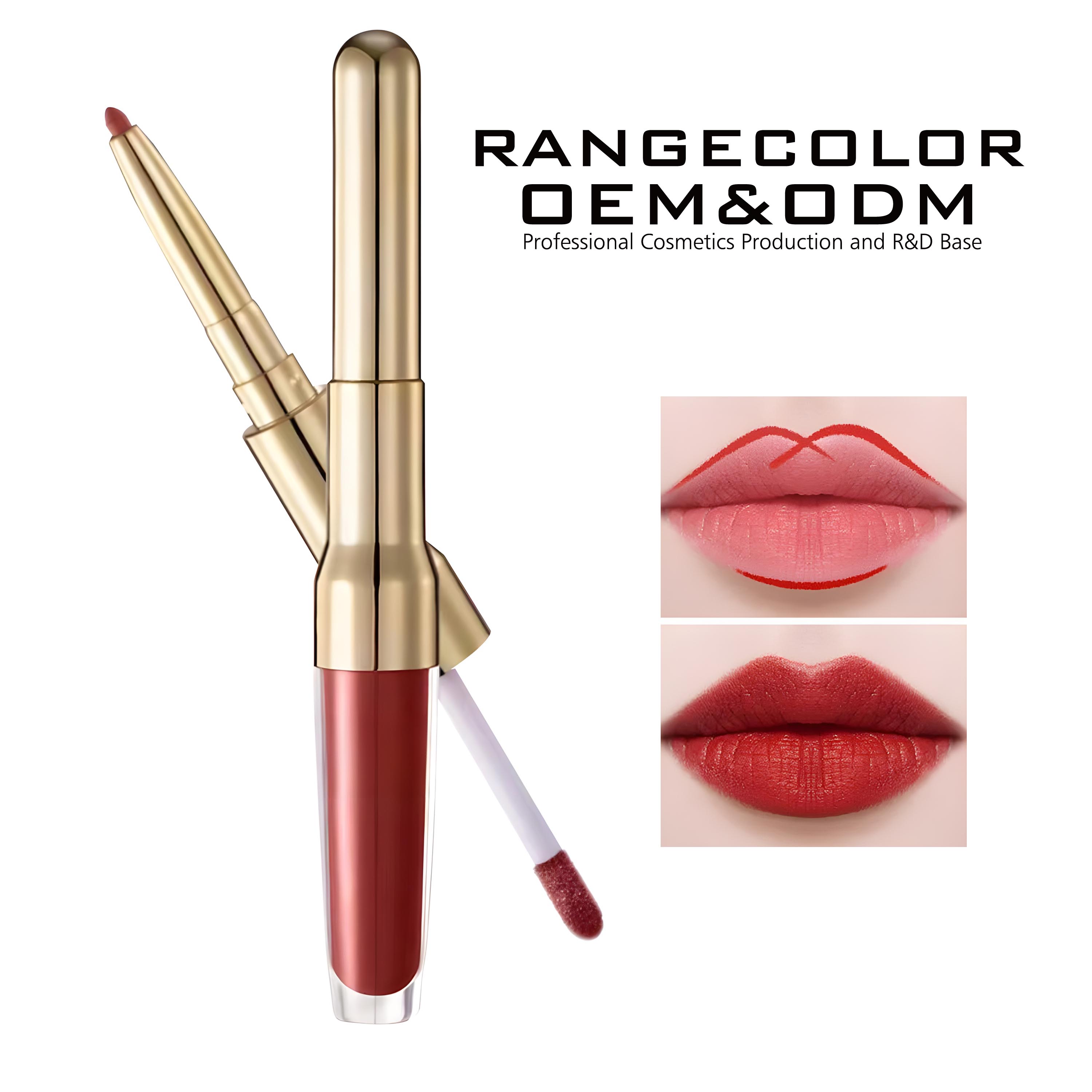 2 In1 Double-Ended Mirror Moisturizing and Whitening Lipstick Create Q-Bounce, Moist and Plump Lips; Multi Function Fiber-Carved Essence Nude Lipgloss&Lipliner 