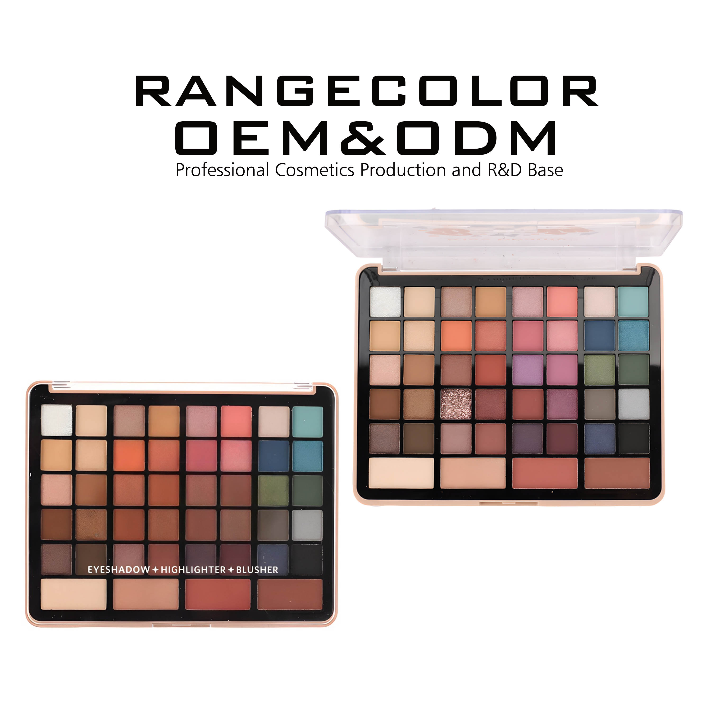 Factory 44 Color High Pigmented Hydrating and Moisturizing Eyeshadow Palette; OEM Delicate Texture Waterproof and Sweatproof Blendable Eyeshadow Palette
